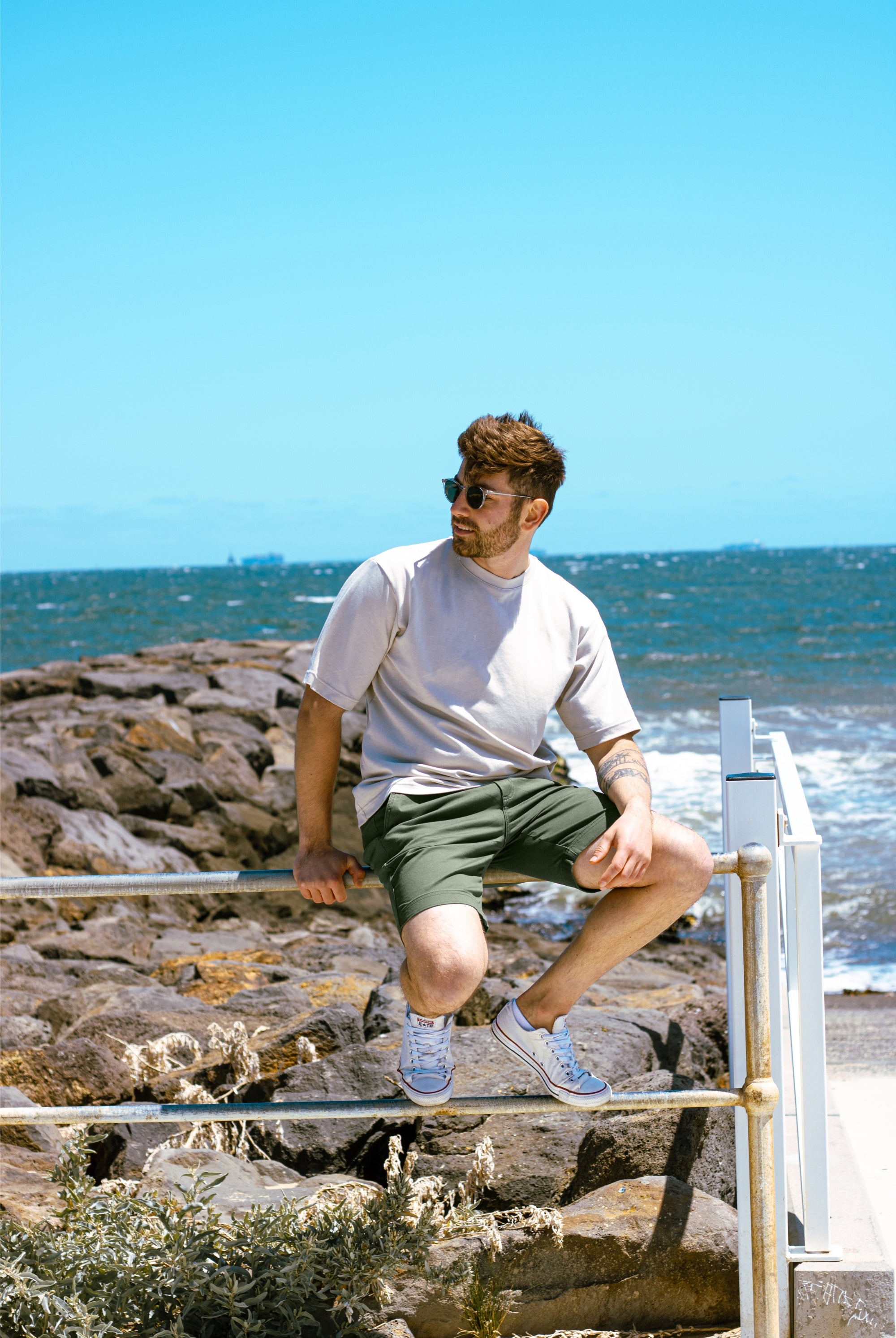 The Rebels - Frankster Stretch Cotton Light Army Green Men Shorts