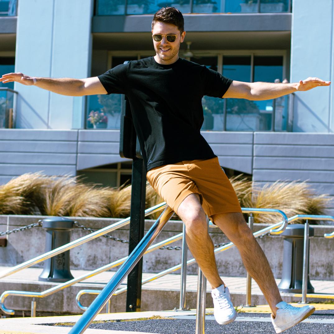 The Goldens Frankster Yellow Brown stretch cotton men's chino shorts