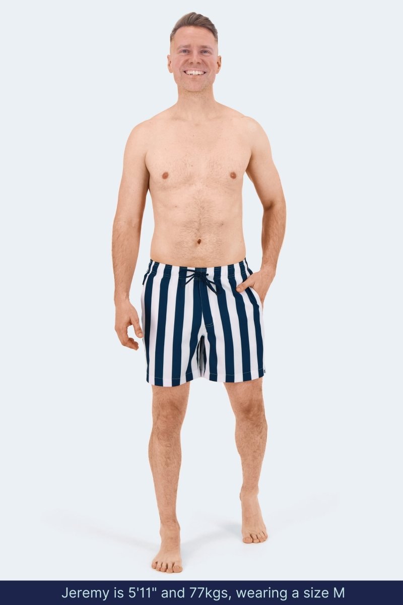 Frankster Cabanas * The Swims Men's Shorts in navy and white striped fabric, comfortable Shorts for Men with a relaxed fit