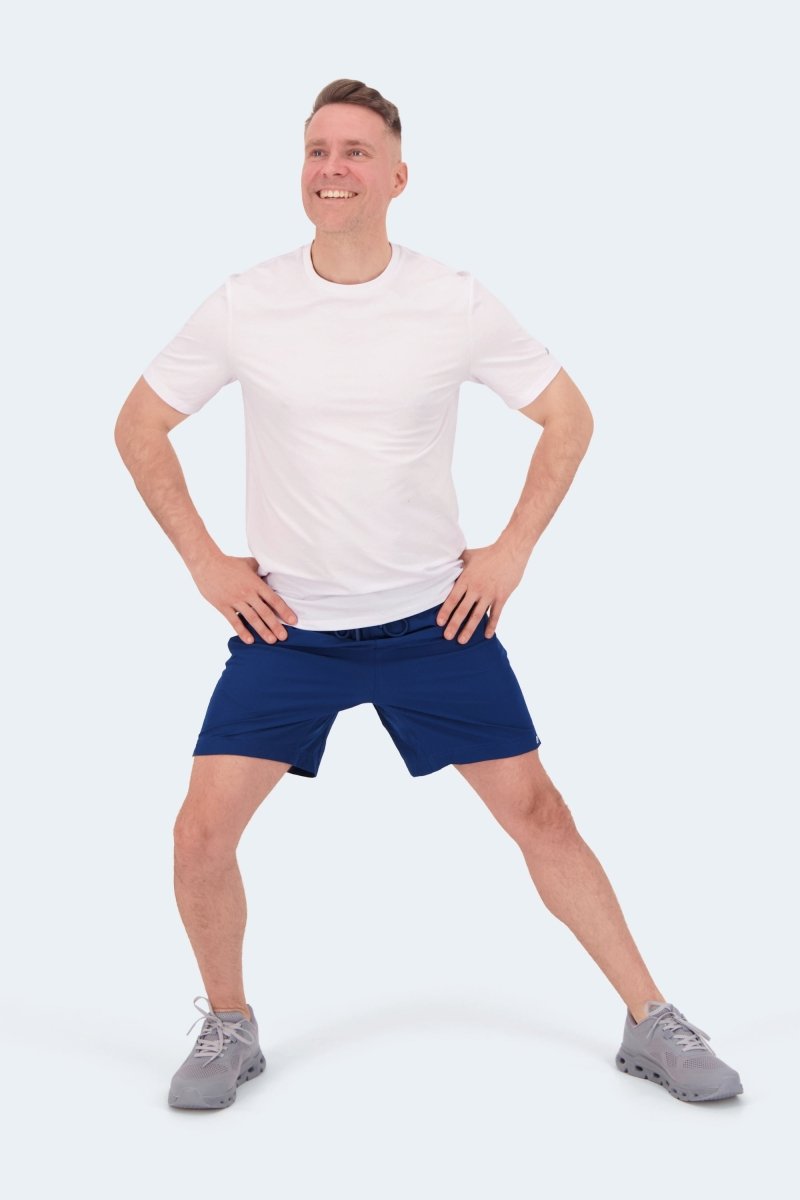 Frankster Chillers * The Sporties navy fabric Men's Shorts styled as comfortable Shorts for Men on a model showing the relaxed fit