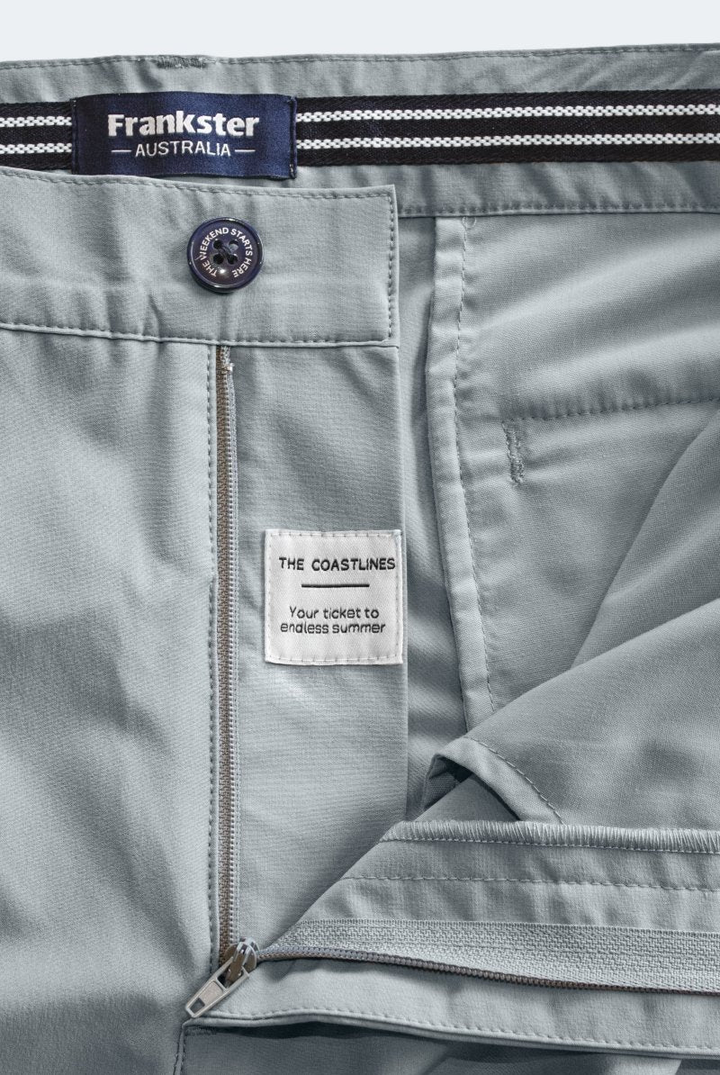 Frankster Coastlines Blue Grey The Actives Shorts zipper label