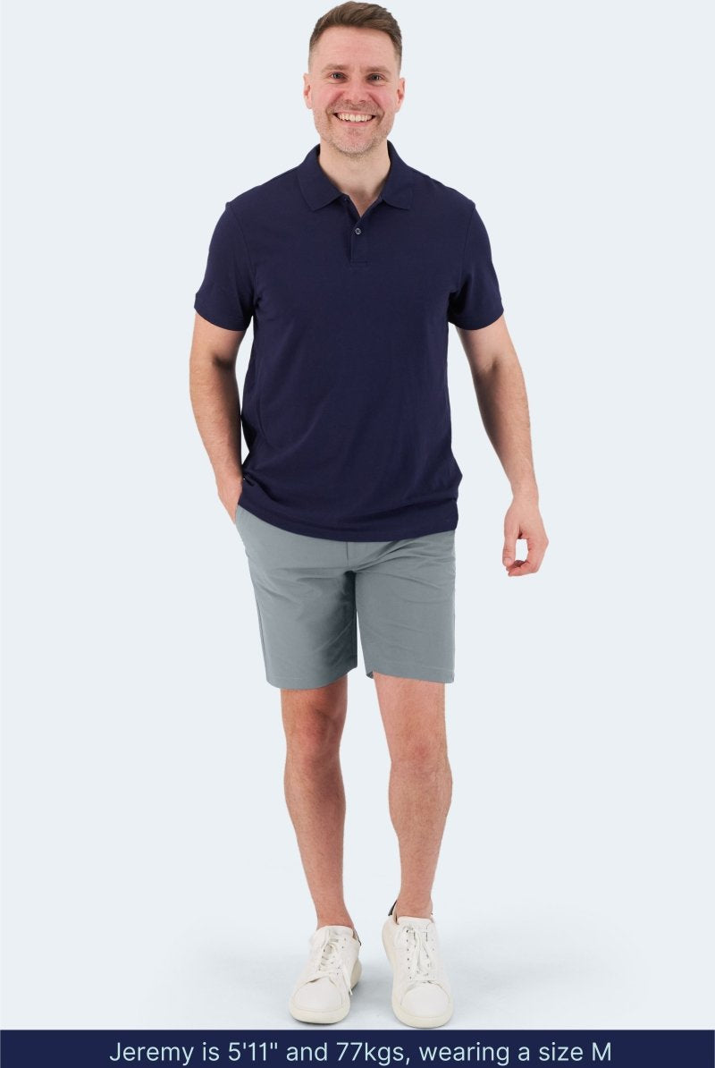 The Coastlines Blue Grey Active Shorts - Full Body Shorts incl. Model size