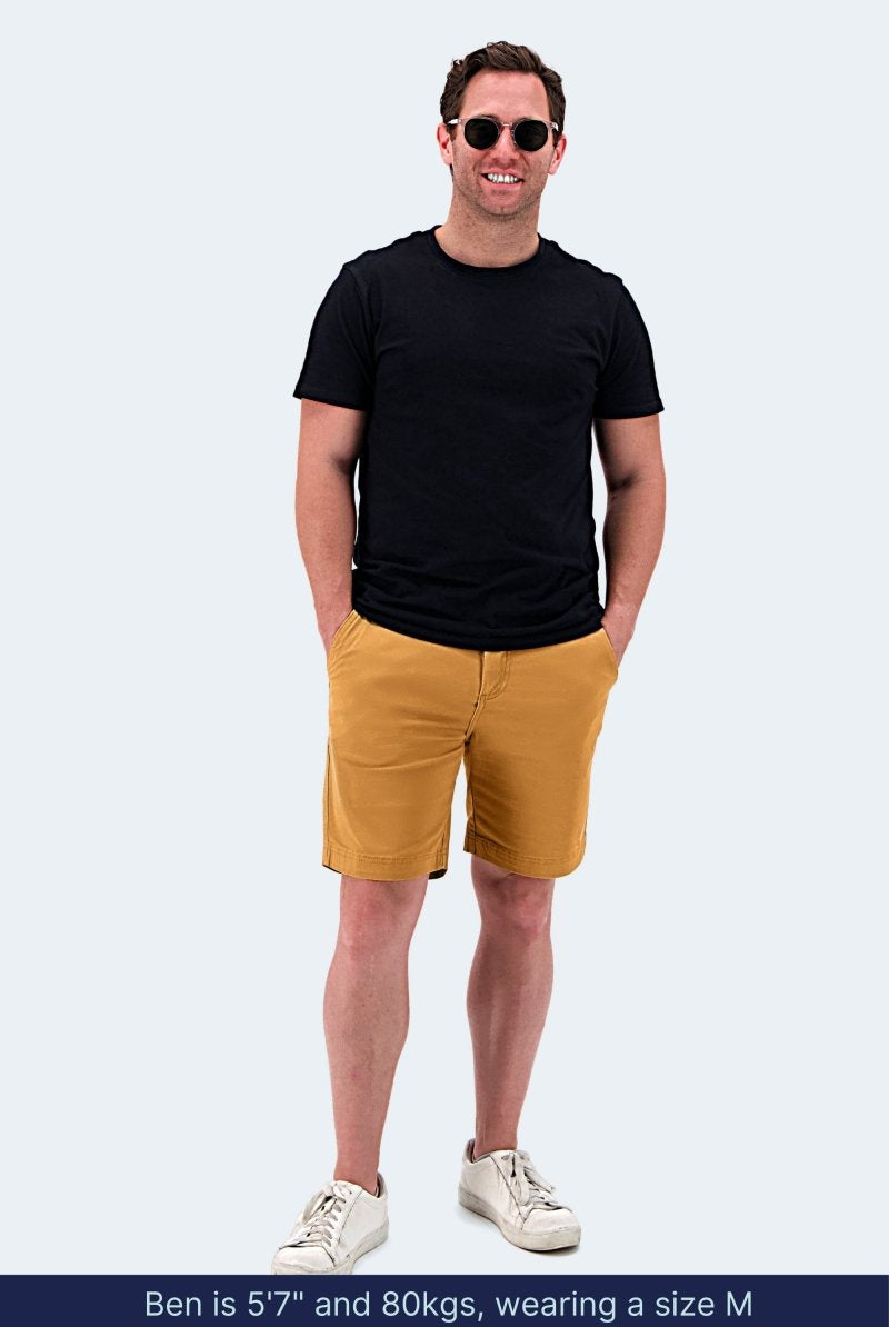 The Goldens Frankster Yellow Brown stretch cotton men's chino shorts