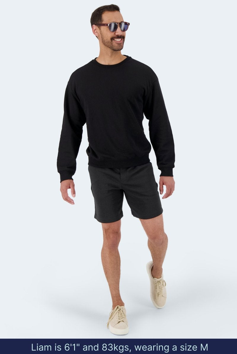 The Comfies Lounge Shorts Midnights Black Frankster Model Full Front