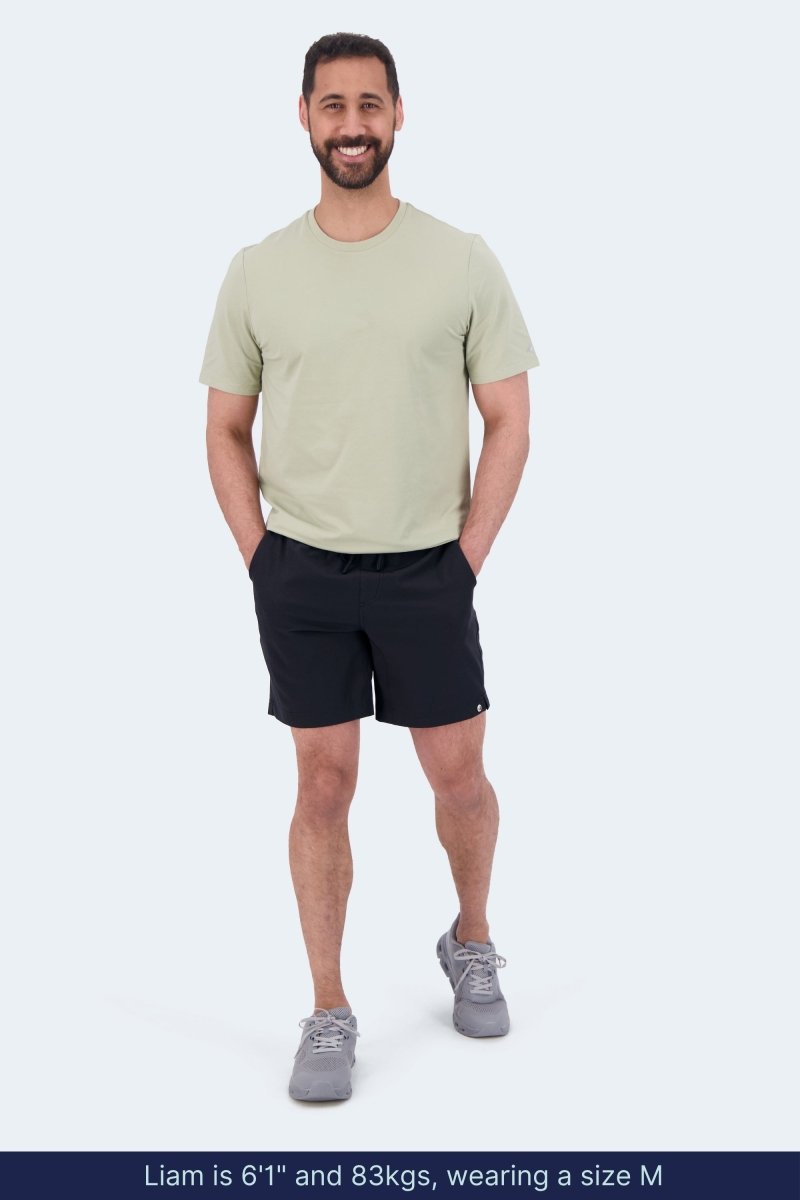 Frankster Midnights * The Sporties Men's Shorts in dark navy fabric shown on a model for comfortable everyday wear