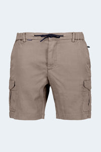 Nomads * The Aussies Frankster men's shorts in dark khaki cotton with cargo pockets and adjustable waistband detail