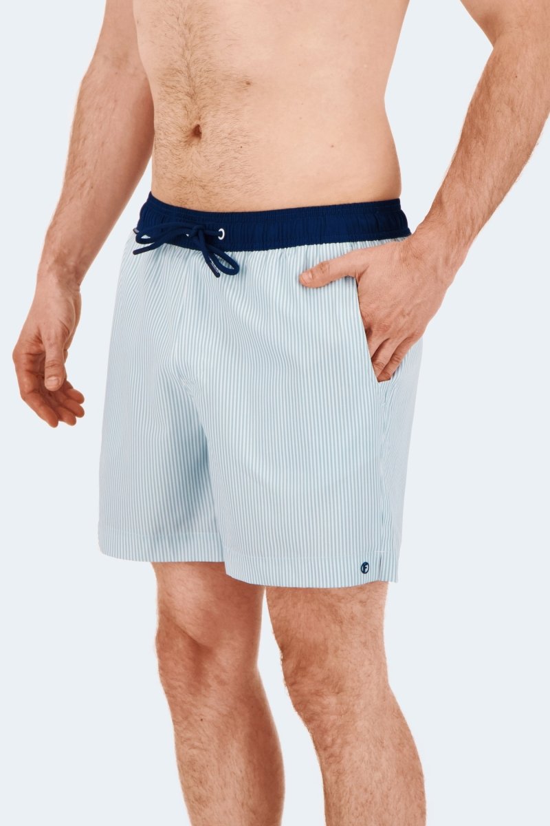 Palmers * The Swims light blue pinstripe Men's Shorts by Frankster with a navy drawstring waistband and lightweight woven fabric