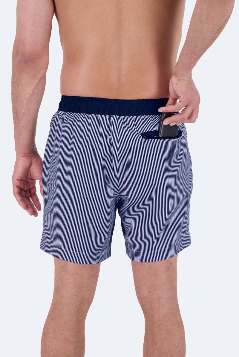 Poolsiders * The Swims by Frankster navy and white striped Men's Shorts in woven fabric with elastic waistband and zip pocket