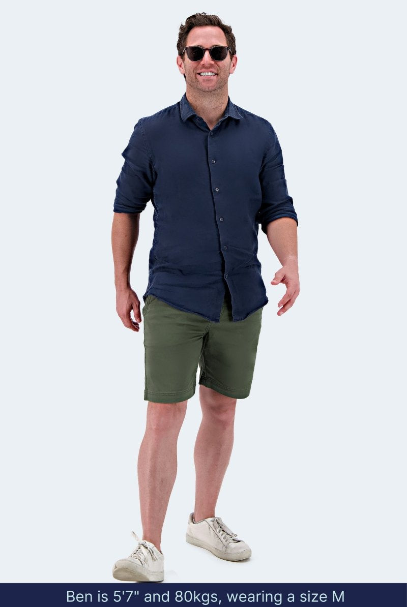 The Rebels Frankster Army Green stretch cotton men's chino shorts