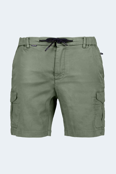 Rebels * The Aussies Frankster men's shorts in army green cotton with cargo pockets and adjustable drawstring waistband