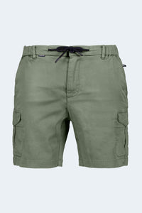 Rebels * The Aussies Frankster men's shorts in army green cotton with cargo pockets and adjustable drawstring waistband