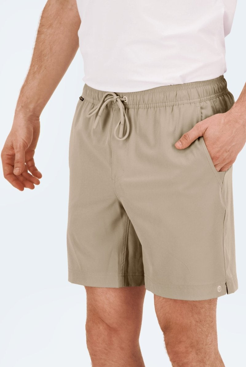 Frankster Sandbars * The Sporties Men's Shorts in beige with smooth fabric, elasticated drawstring waistband and side pockets
