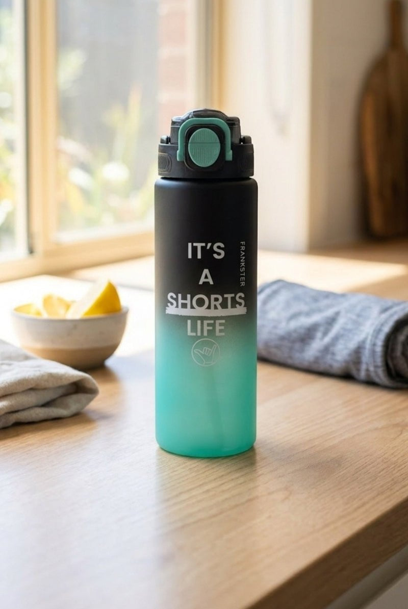 Frankster Shorts Life Bottle Green Black durable drinkware bottle with a matte black top fading into bottle green, perfect for men's shorts lifestyle accessories.