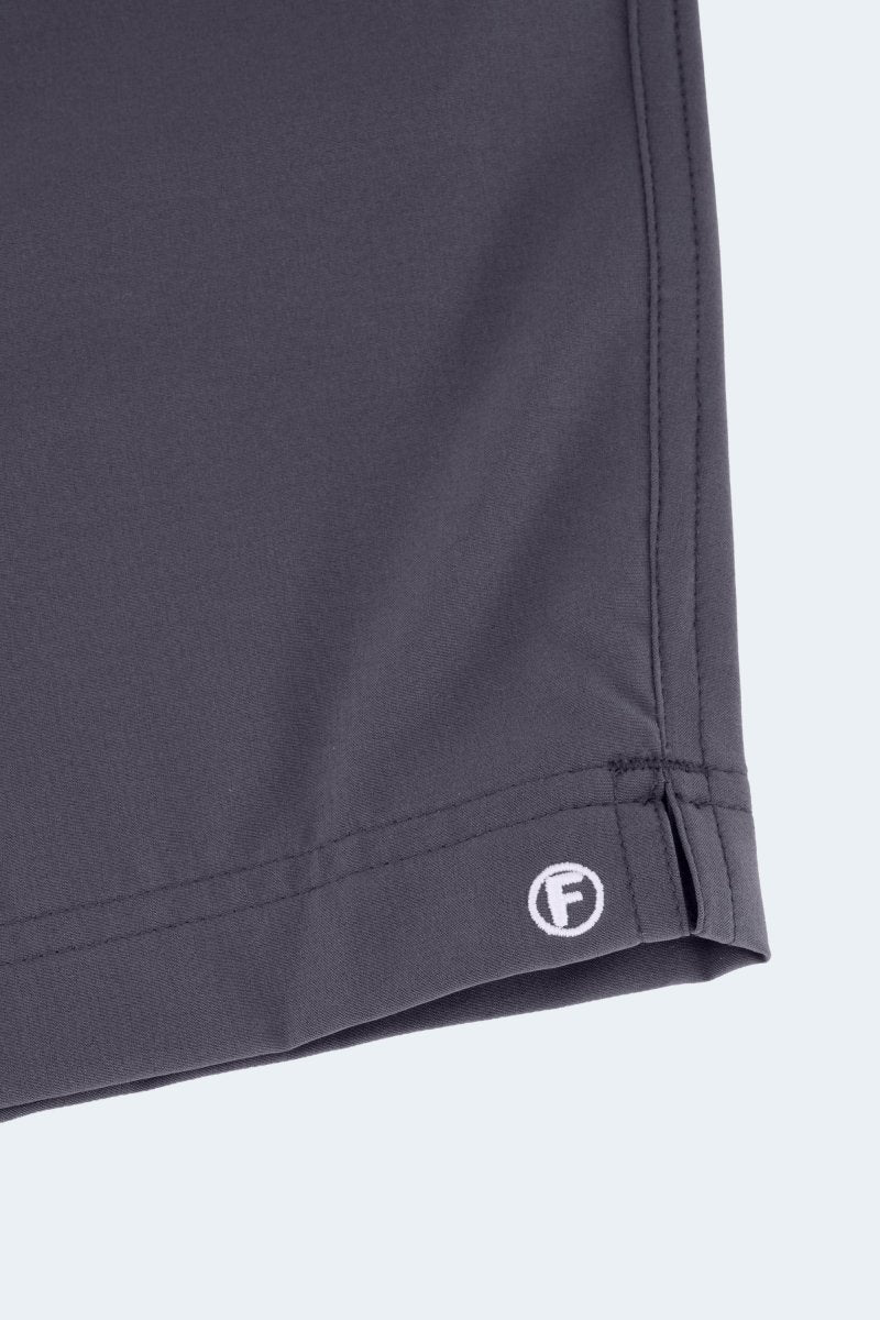 Volcans * The Sporties by Frankster, dark charcoal Men's Shorts with smooth fabric, stitched hem and logo detail