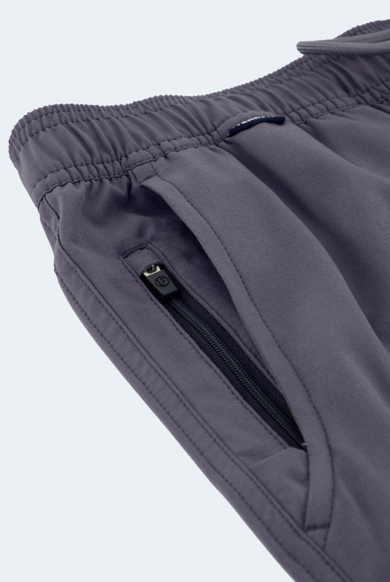 Volcans * The Sporties by Frankster, dark grey Men's Shorts in smooth fabric with elastic waistband and hidden zip pocket