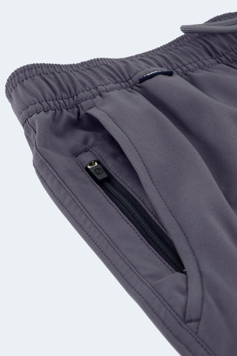 Volcans * The Sporties by Frankster, dark grey Men's Shorts in smooth fabric with elastic waistband and hidden zip pocket