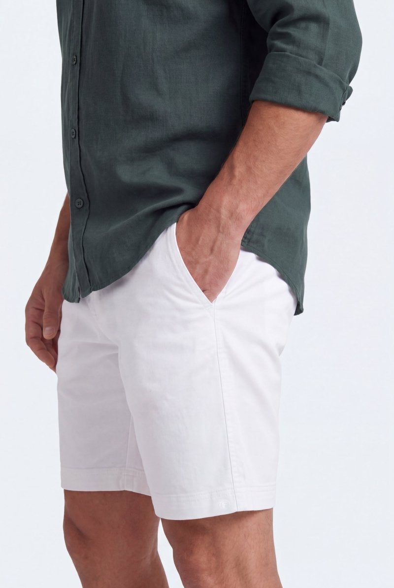 Whitecaps * The Everydays men's shorts by Frankster, featuring lightweight white cotton fabric for comfortable, versatile all-day wear.