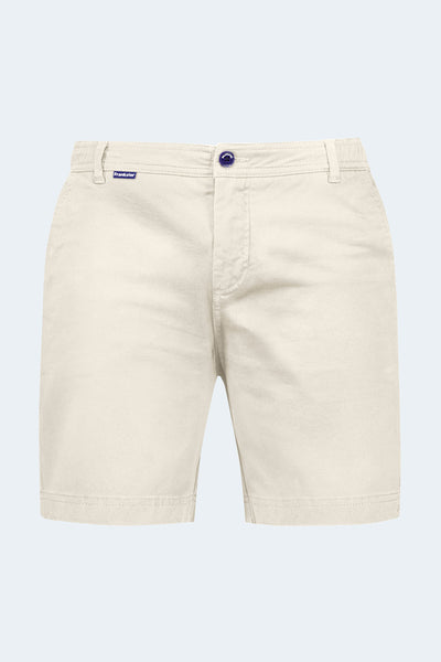 Mirages * The Everydays off white stretch cotton men's shorts by Frankster with button closure and classic chino style
