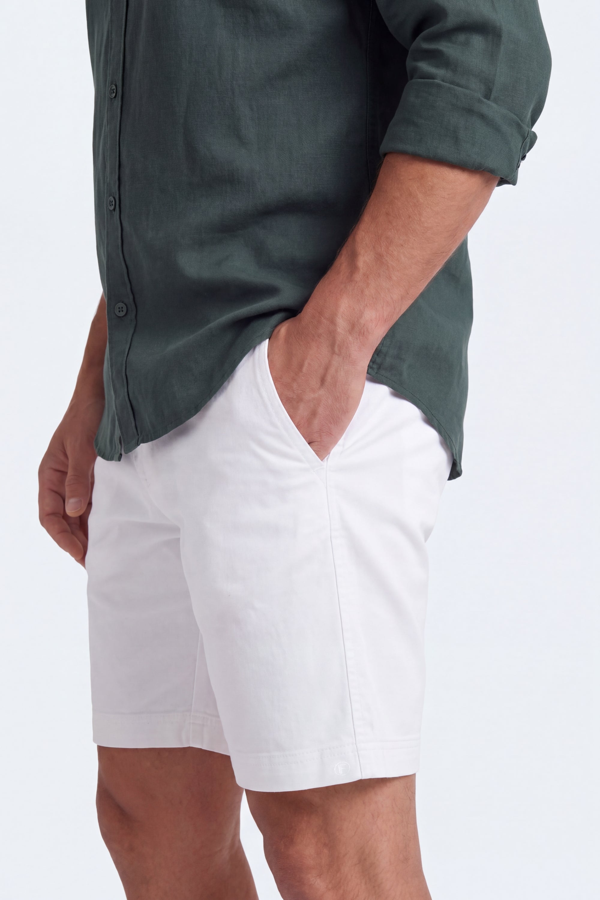 Whitecaps * The Everydays men's shorts by Frankster, featuring lightweight white cotton fabric for comfortable, versatile all-day wear.