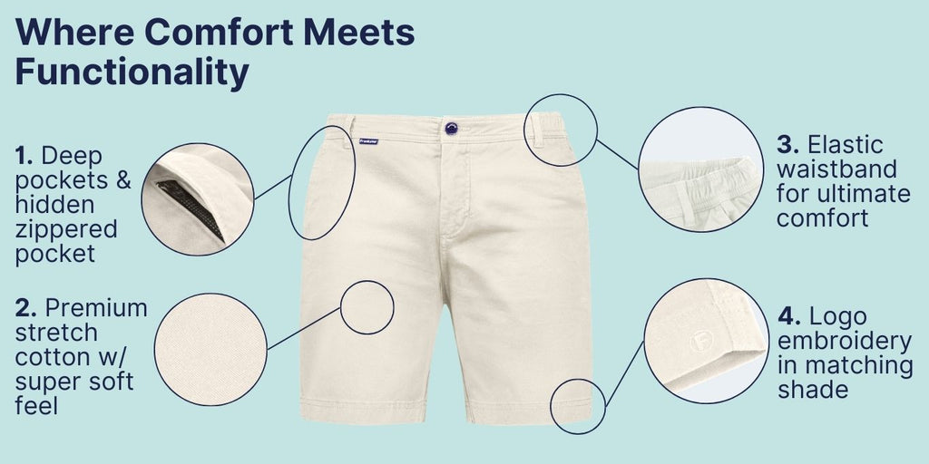 Where Comfort Meets Functionality. Highlighting the key points of Frankster Shorts on Comfort and functionality. The Mirages Frankster White Stretch Cotton Men Shorts