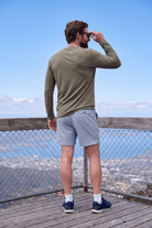 Frankster Blueprints * The Sporties Men's Shorts in light grey fabric, shown from behind as versatile Shorts for Men