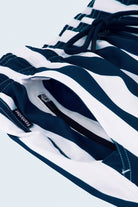 Frankster Cabanas * The Swims navy and white striped Men's Shorts in smooth swim fabric with drawstring waist and zip pocket