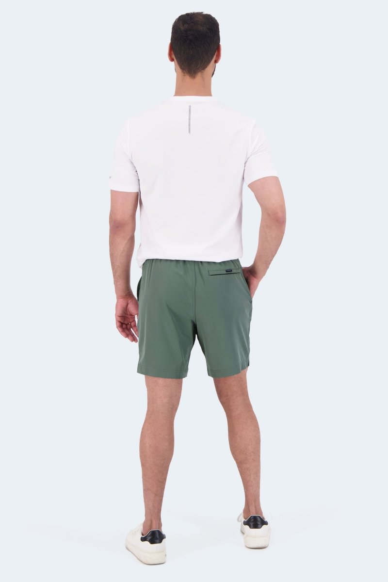 Frankster Caddies * The Sporties green Men's Shorts shown from the back with a relaxed fit and hidden zip pocket for men