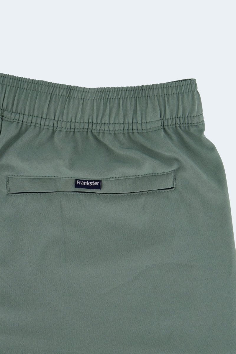 Frankster Caddies * The Sporties Men's Shorts in muted sage green fabric with an elasticated waistband and rear pocket