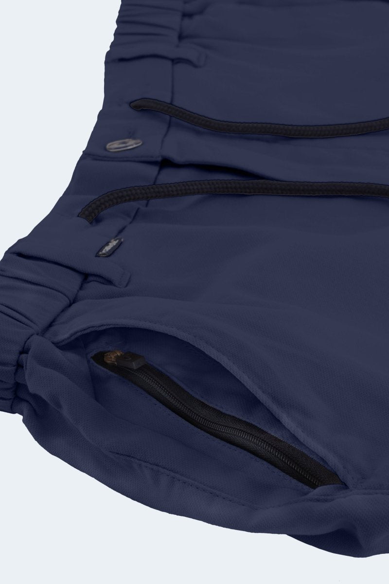 Close-up of Frankster Chillers * The Aussies dark blue premium men's shorts made from durable fabric with zipper pocket and drawstring waist