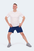 Frankster Chillers * The Sporties navy fabric Men's Shorts styled as comfortable Shorts for Men on a model showing the relaxed fit