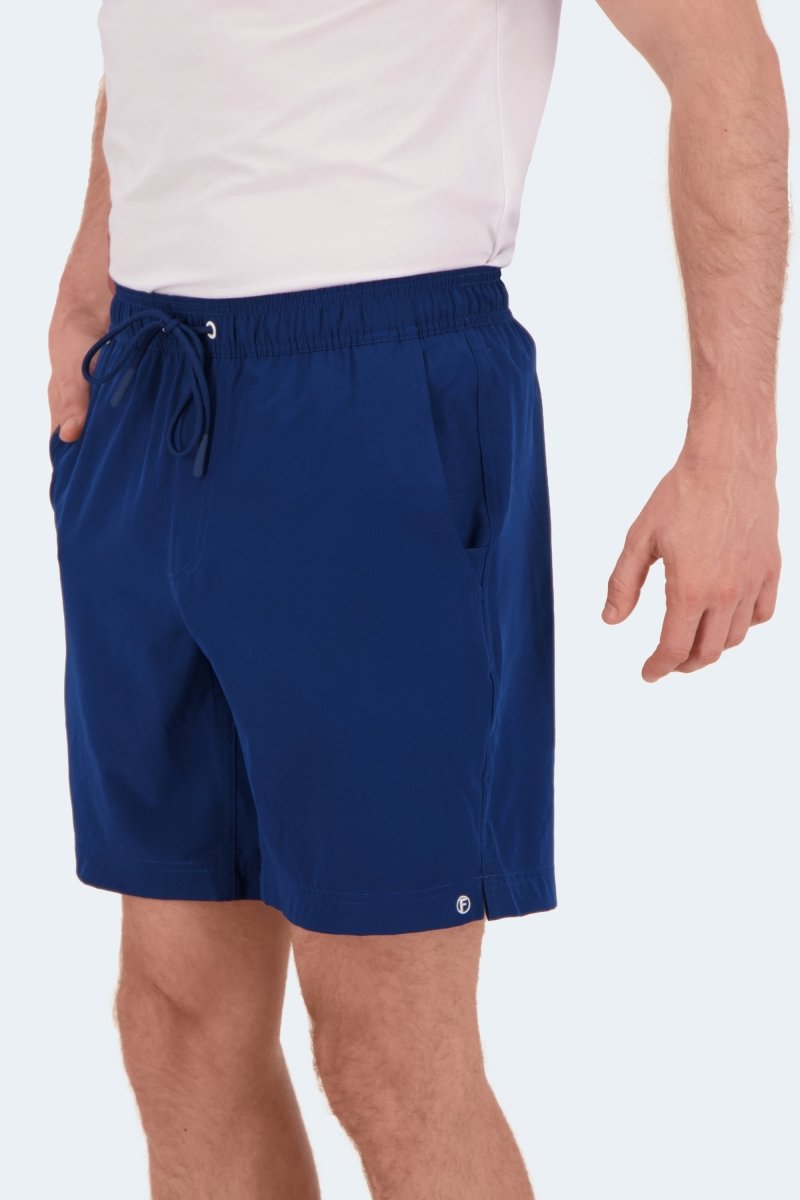 Frankster Chillers * The Sporties Men's Shorts in navy blue smooth woven fabric with elastic drawstring waist and side pockets