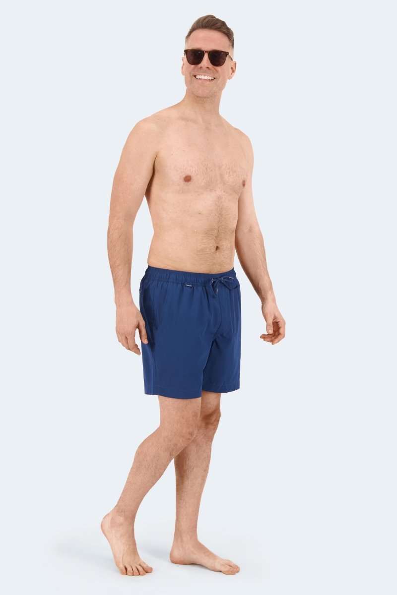 Frankster Chillers * The Swims Men's Shorts in navy blue fabric, modelled for a relaxed fit with an elasticated waistband