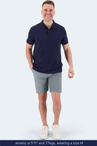 The Coastlines Blue Grey Active Shorts - Full Body Shorts incl. Model size
