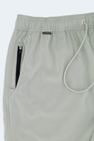 Evergreens * The Sporties Frankster Men's Shorts in pale sage smooth fabric with elastic waistband drawstring and zip pocket
