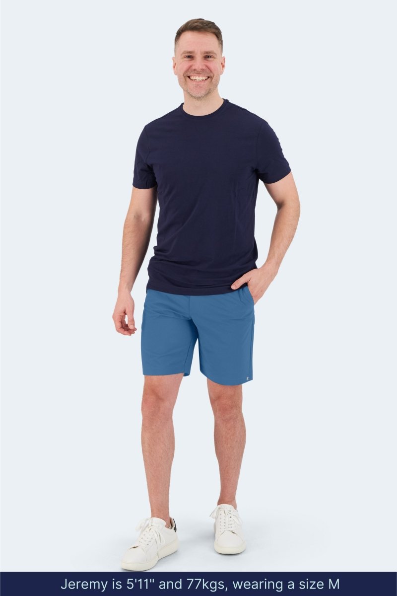 The Harbors Mid Blue Active Shorts - Full Body Shorts incl. Model size
