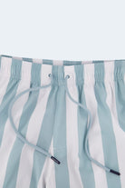 Aqua blue and white striped Lagunas * The Swims Men's Shorts by Frankster with elastic waistband and drawstring waist