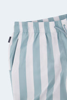 Lagunas * The Swims by Frankster Men's Shorts in light blue and white vertical striped fabric with elastic waistband and drawstring