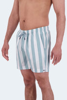Lagunas * The Swims by Frankster light blue and white striped Men's Shorts with elastic drawstring waistband and side pockets