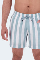Lagunas * The Swims by Frankster light blue and white striped Men's Shorts with elastic drawstring waist and relaxed fit