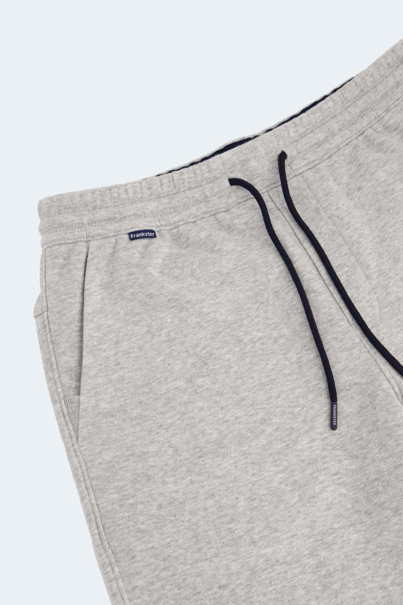 Close-up of Frankster Lunars * The Comfies light grey cotton men's shorts with black drawstrings for casual wear