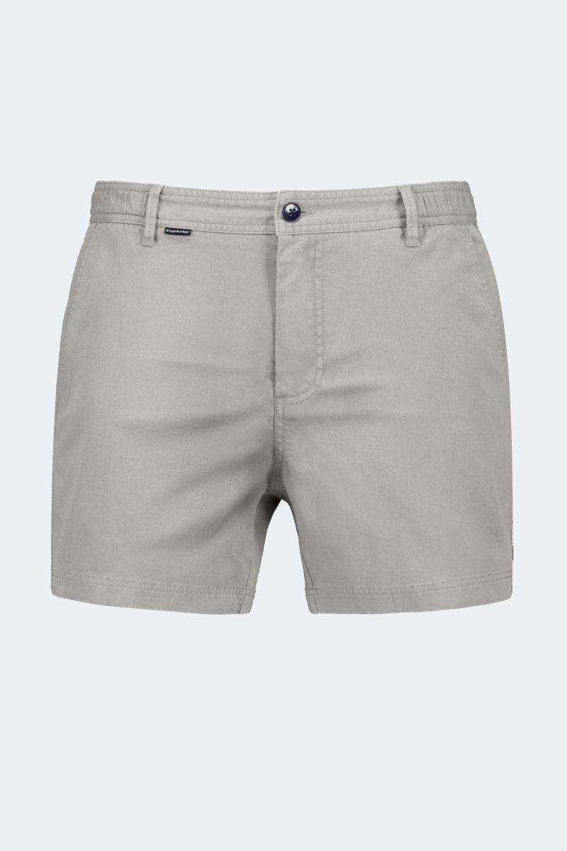 Frankster Lunars * The Shorties light grey stretch cotton men's shorts with button and belt loops front view