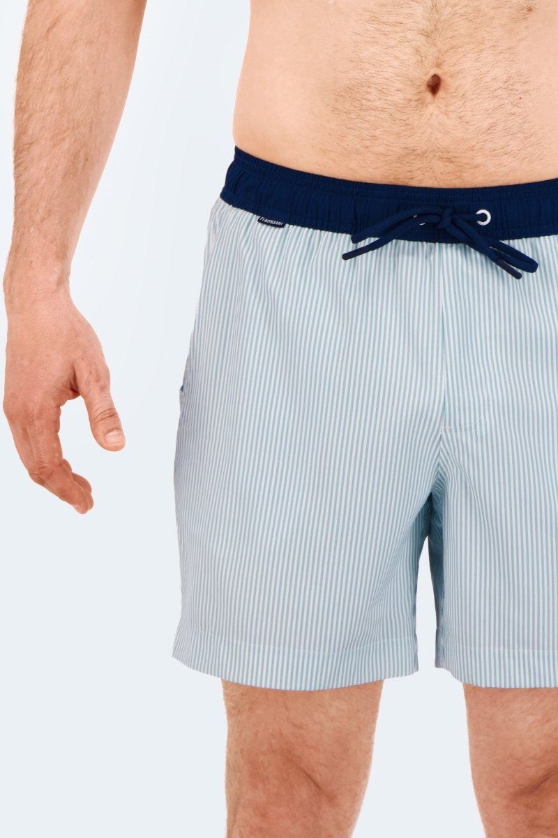 Palmers * The Swims Men's Shorts by Frankster in light blue and white striped lightweight fabric with elastic waistband and drawstring