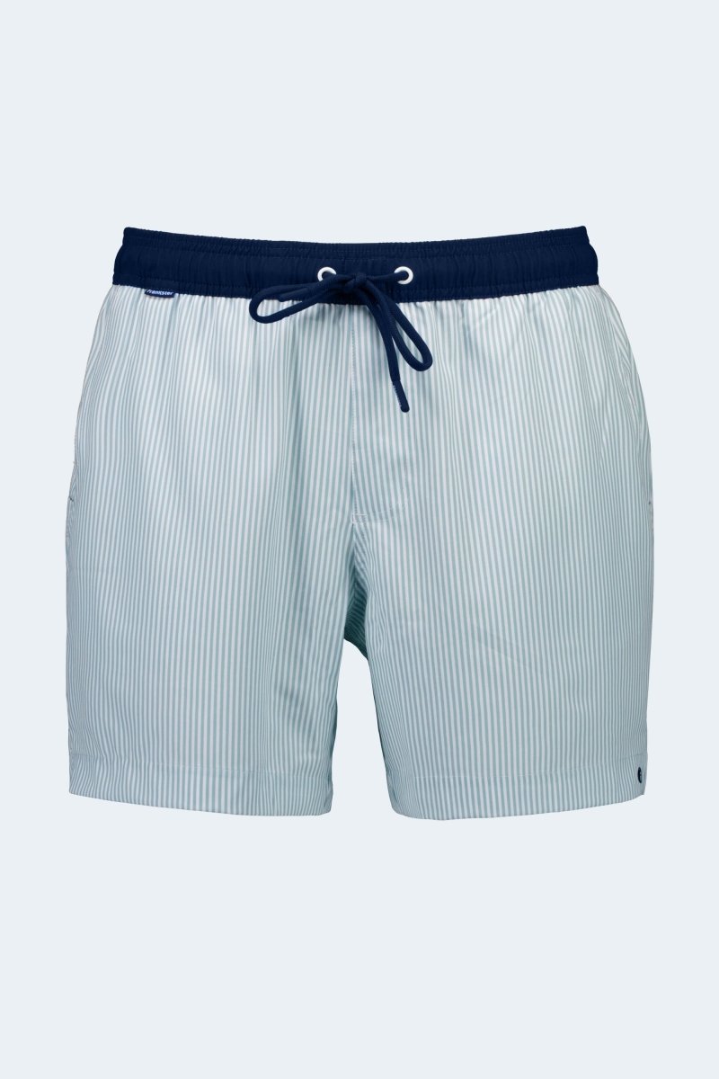 Palmers * The Swims Men's Shorts by Frankster, light blue and white striped swim shorts in lightweight fabric with drawstring waistband