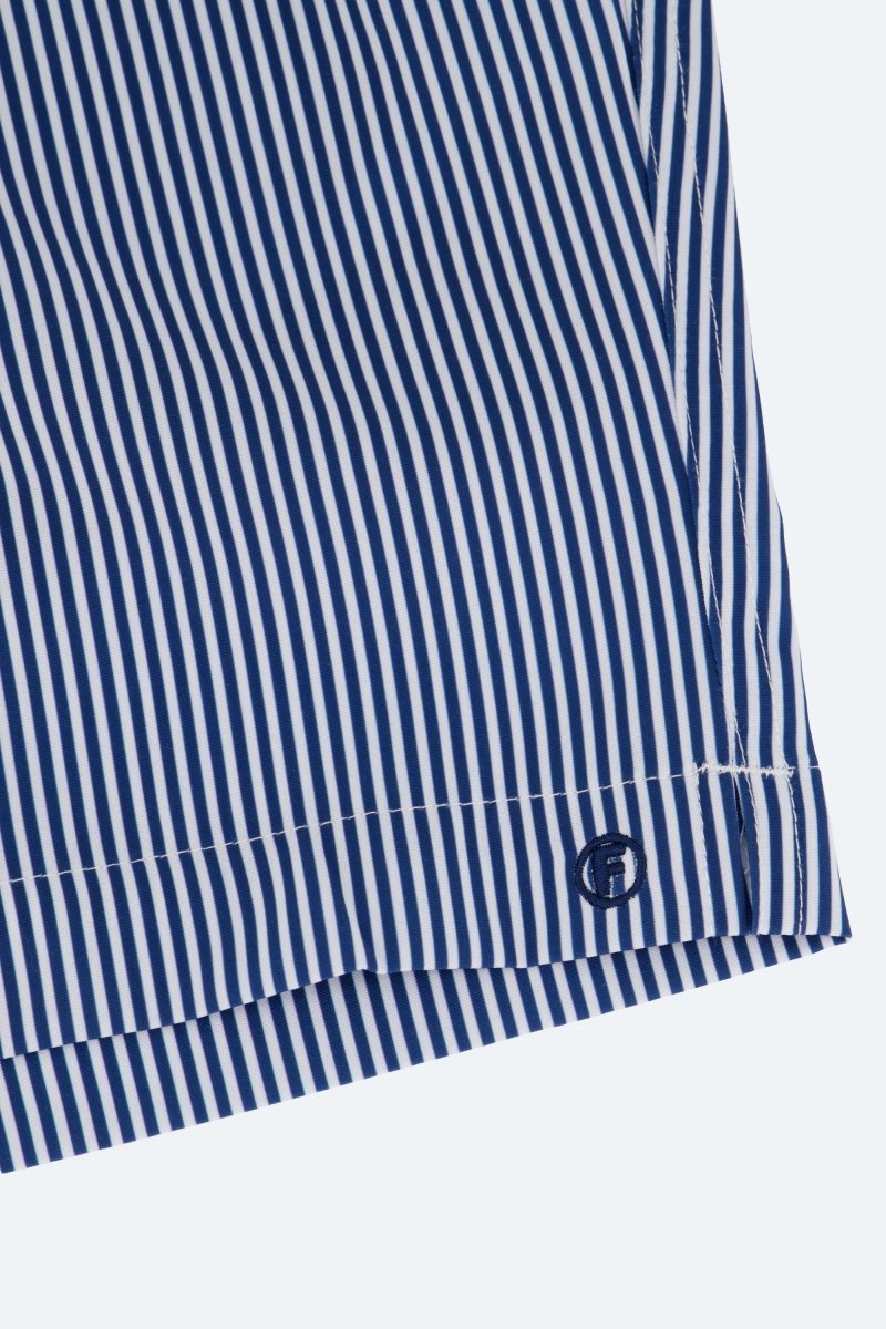 Frankster Poolsiders * The Swims Men's Shorts in blue and white striped fabric with branded hem detail