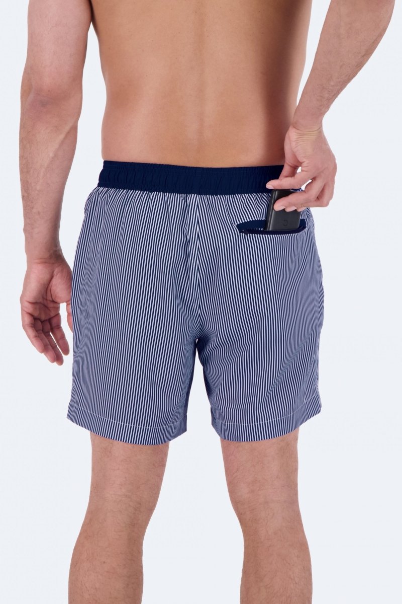 Poolsiders * The Swims by Frankster navy and white striped Men's Shorts in woven fabric with elastic waistband and zip pocket