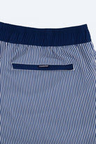 Frankster Poolsiders * The Swims Men's Shorts in navy blue and white striped fabric with an elasticated waistband and zip pocket