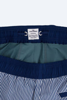Frankster Poolsiders * The Swims Men's Shorts in navy and white striped fabric with elastic waistband and teal mesh lining