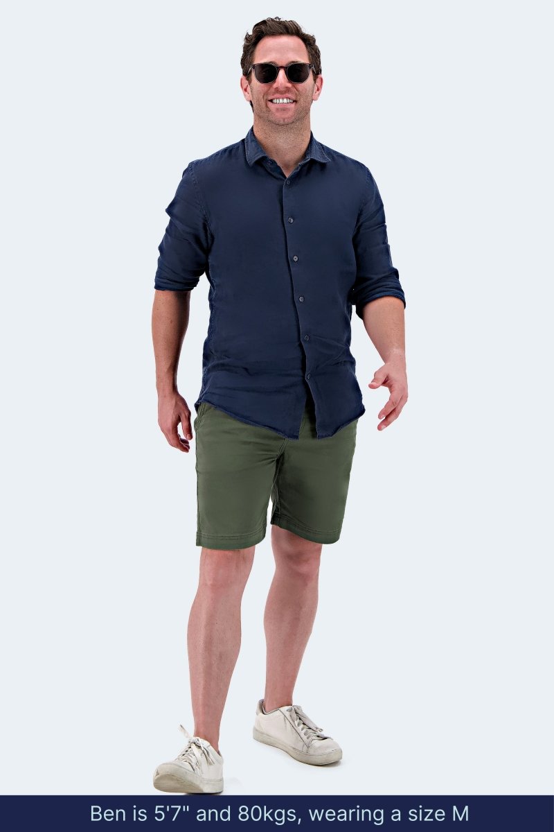 The Rebels Frankster Army Green stretch cotton men's chino shorts
