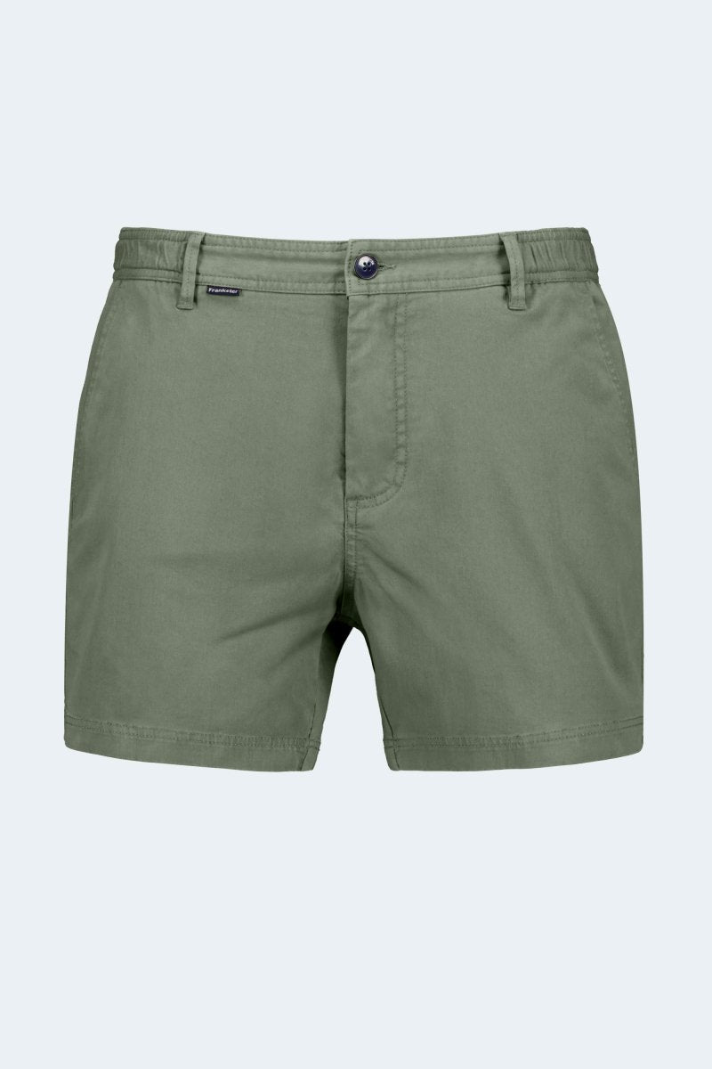 Rebels * The Shorties men's shorts in army green stretch cotton by Frankster with a short, bold cut style