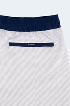 Rivieras * The Swims by Frankster, Men's Shorts in white and blue pinstripes with a navy elasticated waistband and zip pocket